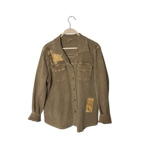 Focus womens size‎ medium waffle button shirt shacket leaves fall brown